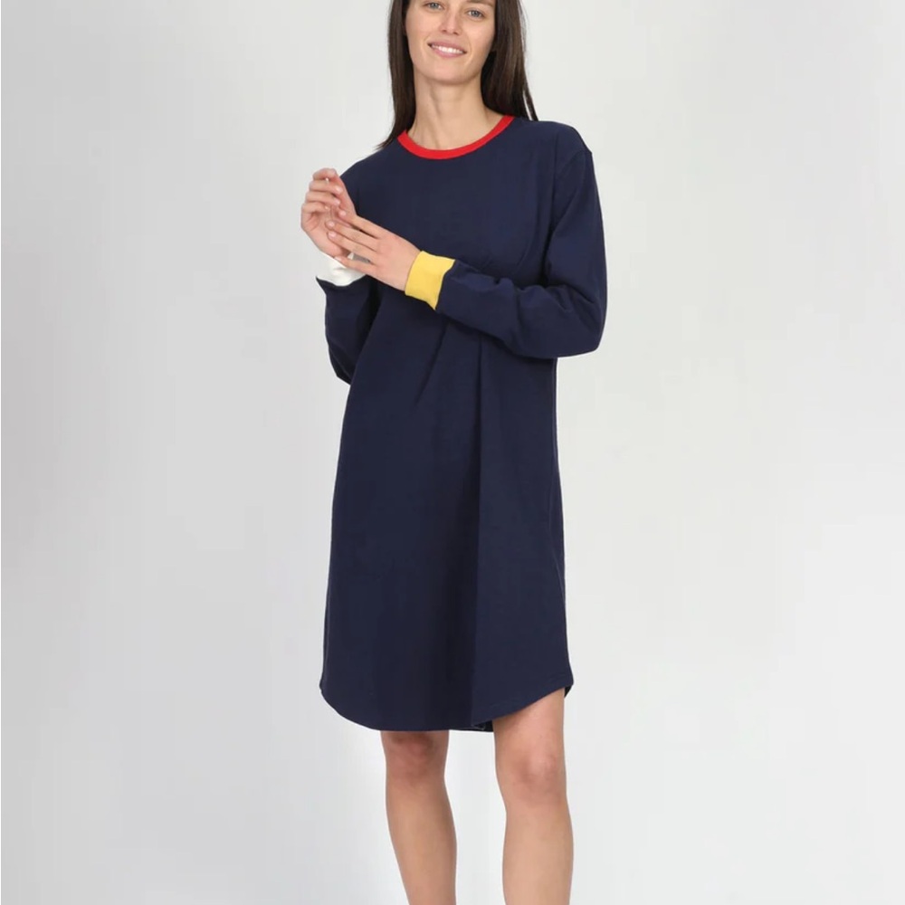 Sleepy Jones Twyla T Shirt Dress in Navy Colorblock XL